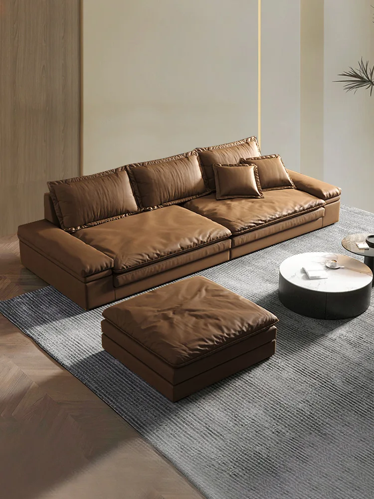 โซฟาหนังแท้ชั้นหนึ่งสำหรับห้องนั่งเล่น สไตล์เรียบง่ายทันสมัย ขนาดใหญ่พิเศษ เหมาะสำหรับนั่งพักผ่อนอย่างสบาย  พร้อมฟังก์ชั่นกันแมวข่วน  แบบที่นิยมในโซเชียล