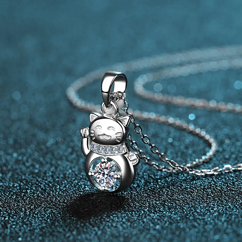 

Cute Wealth Cat Pendant 0.3 Carat Moissanite Platinum PT950 Necklace for Women High Polished Jewelry Wedding Birthday Gifts