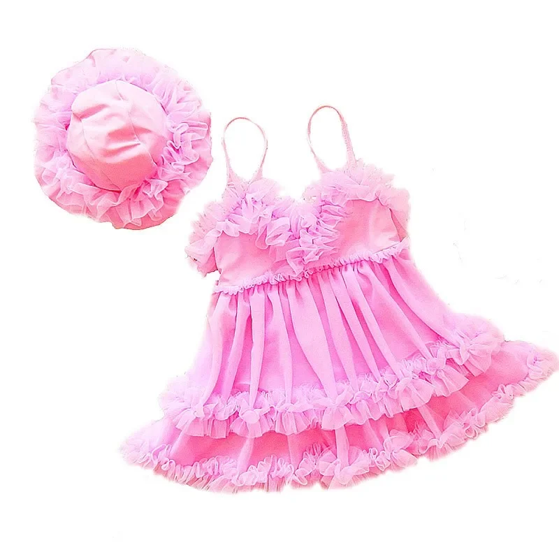 

Girls Princess Swimsuit Mesh Swimming Dress + Hat Baby Kids Swimwear Summer Beach Children Quick-drying Swimsuits