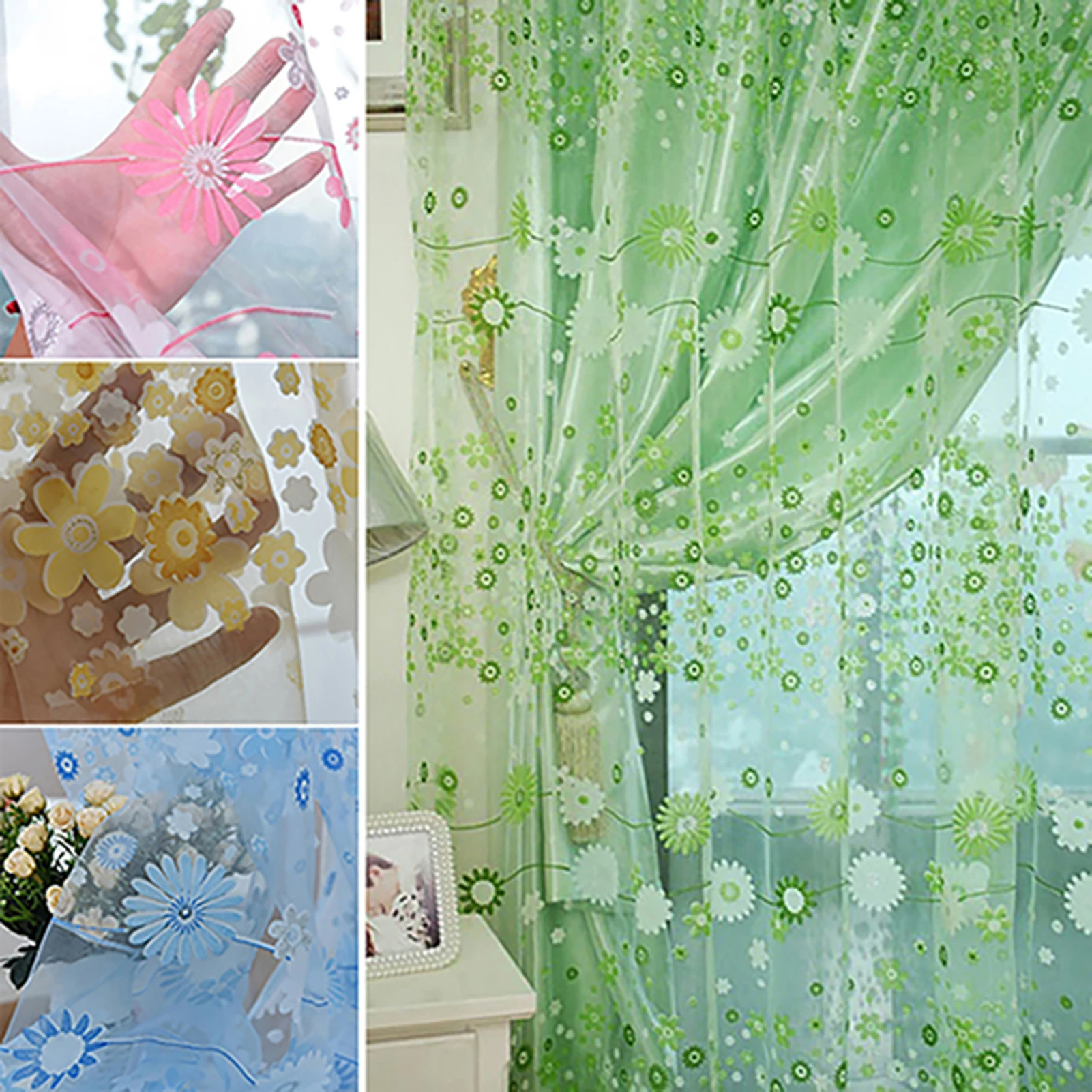 2021 Tulip Flowers Tulle For Kitchen Living Room Bedroom Sheer Curtains Home Decoration Window Treatments Voile Panel Drapes
