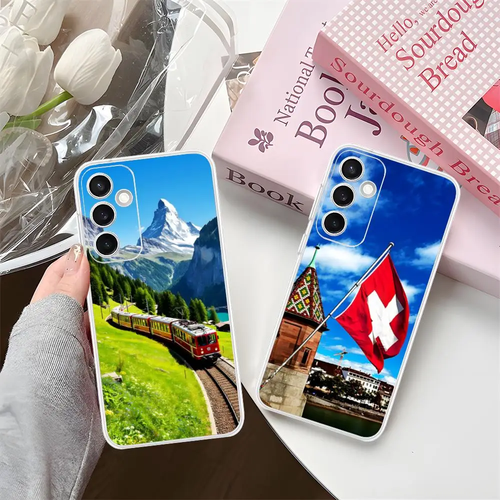 سويسرا العلم قضية الهاتف المحمول لسامسونج غالاكسي S25 S24 S23 S22 S21Plus FE الترا واضح اللون غطاء غطاء جميل #2