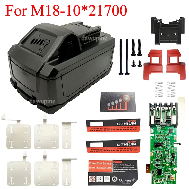 10 Cores 21700 Battery Storage Box BMS PCBA For Milwaukee 18V Li-ion Battery Protection Circuit Board Plastic Case Shell Housing