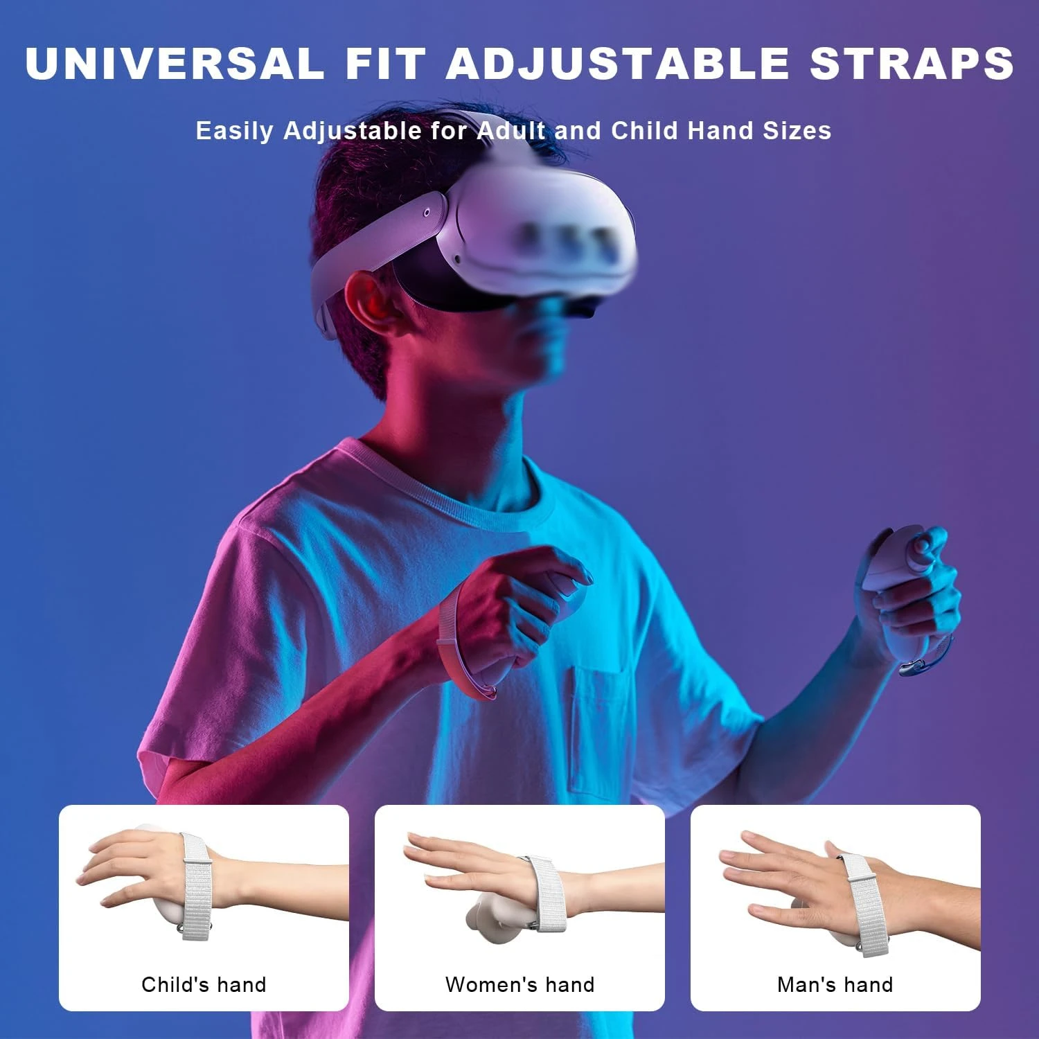 VR Grips Adjustable Active Straps for Meta Quest 3 Anti-Slip Anti-Fall Woven Nylon Hand Straps for Meta Quest 3 Accessories