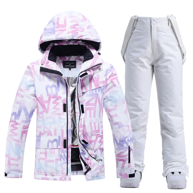 

New Fashion Letter Women Ski Suit Winter Windproof Waterproof Snowboard Jacket Pants Snow Walking Clothes Female Snowsuit