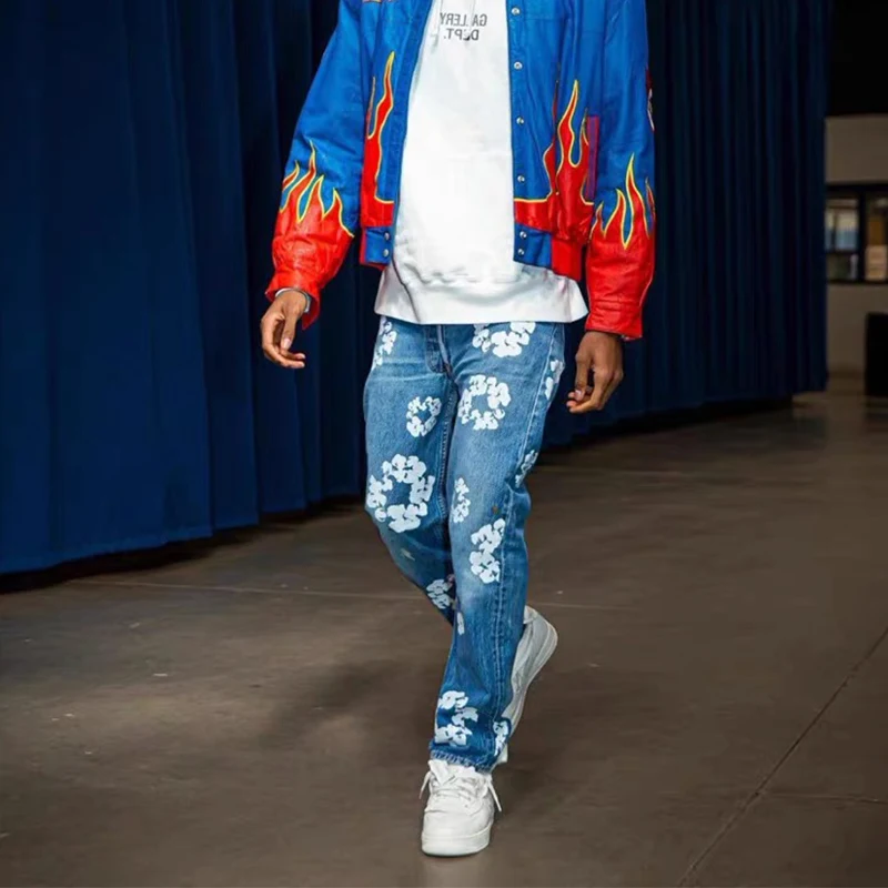 

Waed Cotton Denim High Street Vintage Kanye Tears Jeans Youth Trendy Long Pants Straight Leg Jeans for Teens Autumn Wear