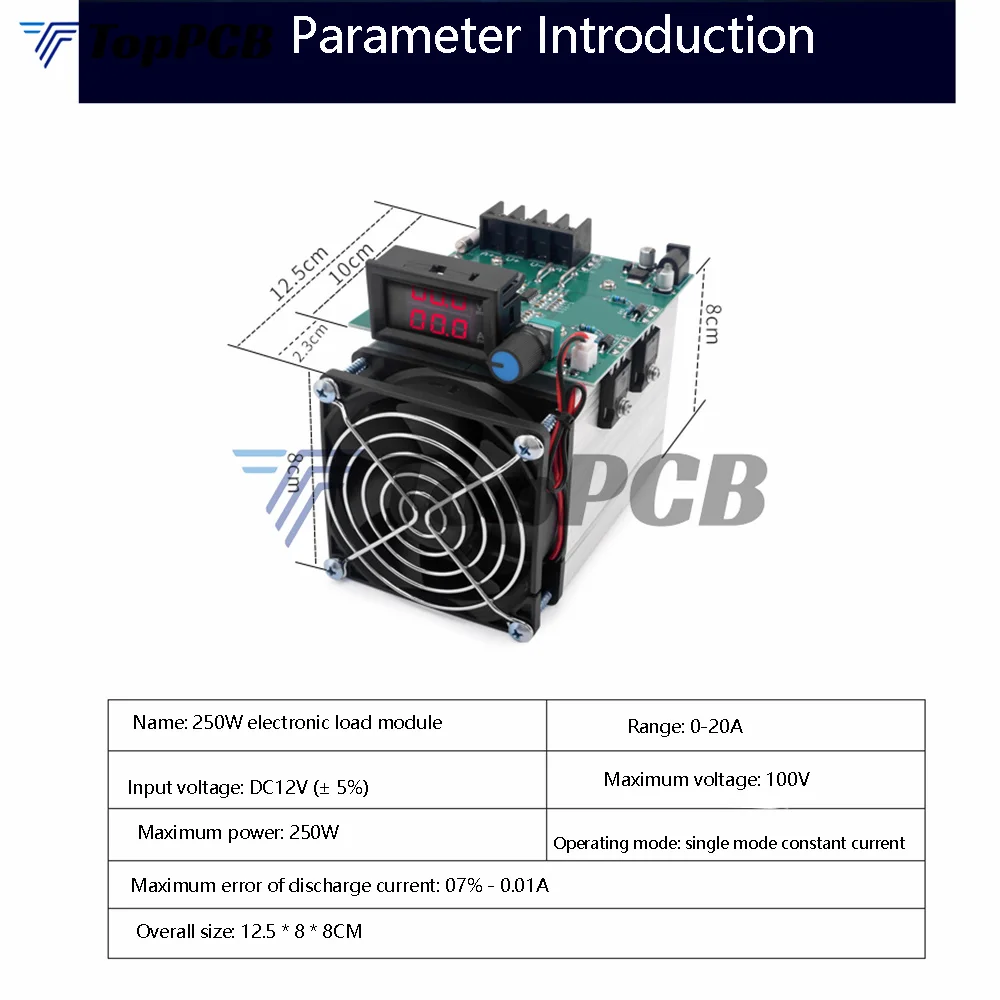 Electronic Load 250W DC 12V 0-20A Adjustable Battery Capacity Detector Module DC Electronic Load Digital Battery Verifier