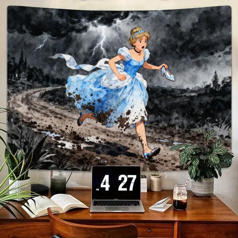 

1 шт. гобелен Золушки, темная сказочная принцесса, полуночная побега, настенное искусство, Stormy Эстетический полиэстер, декор комнаты, подарок для подростков