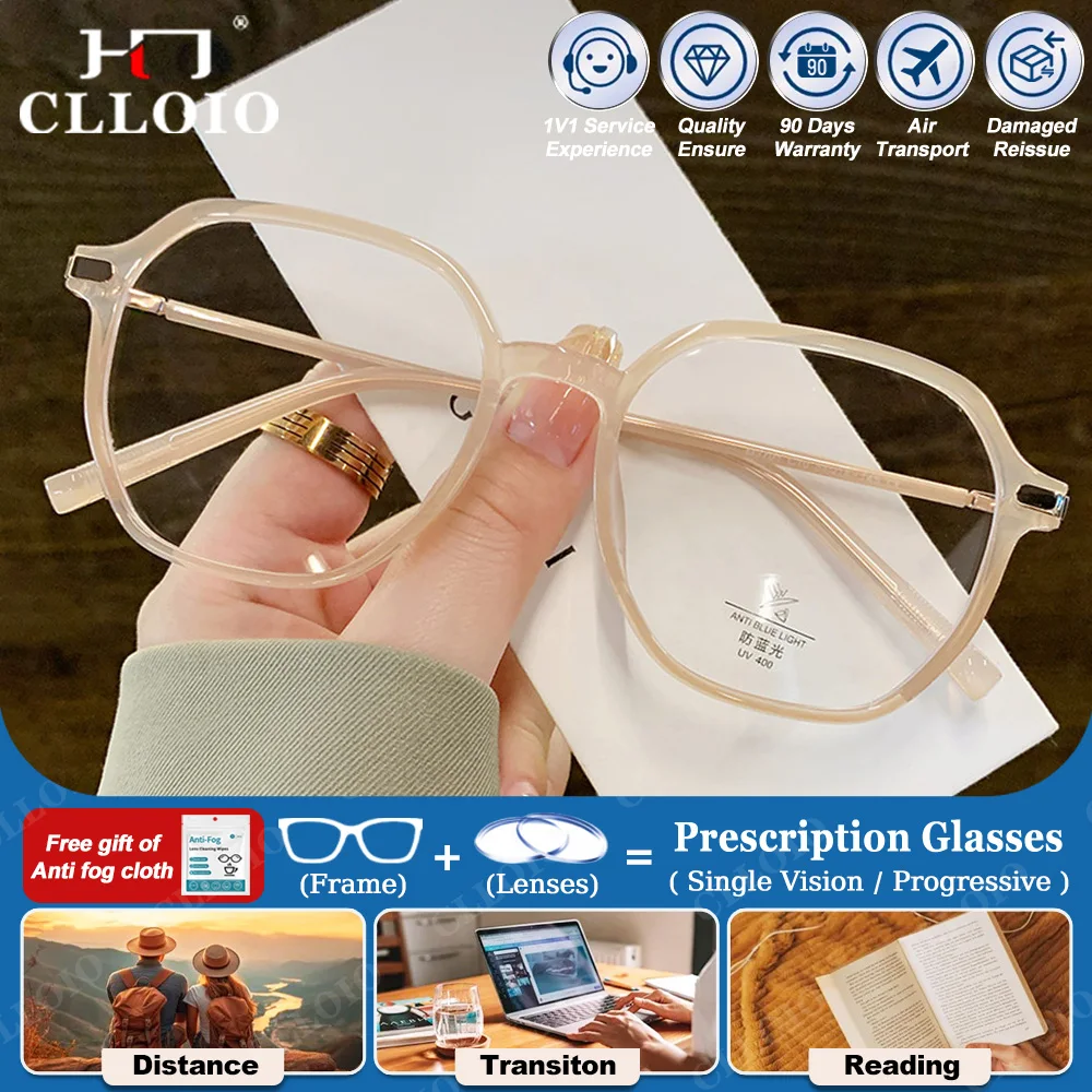 

CLLOIO New Fashion Design Anti Blue Light Prescription Glasses Ladies Myopia Photochromic Protection Computer Optical Eyeglasses