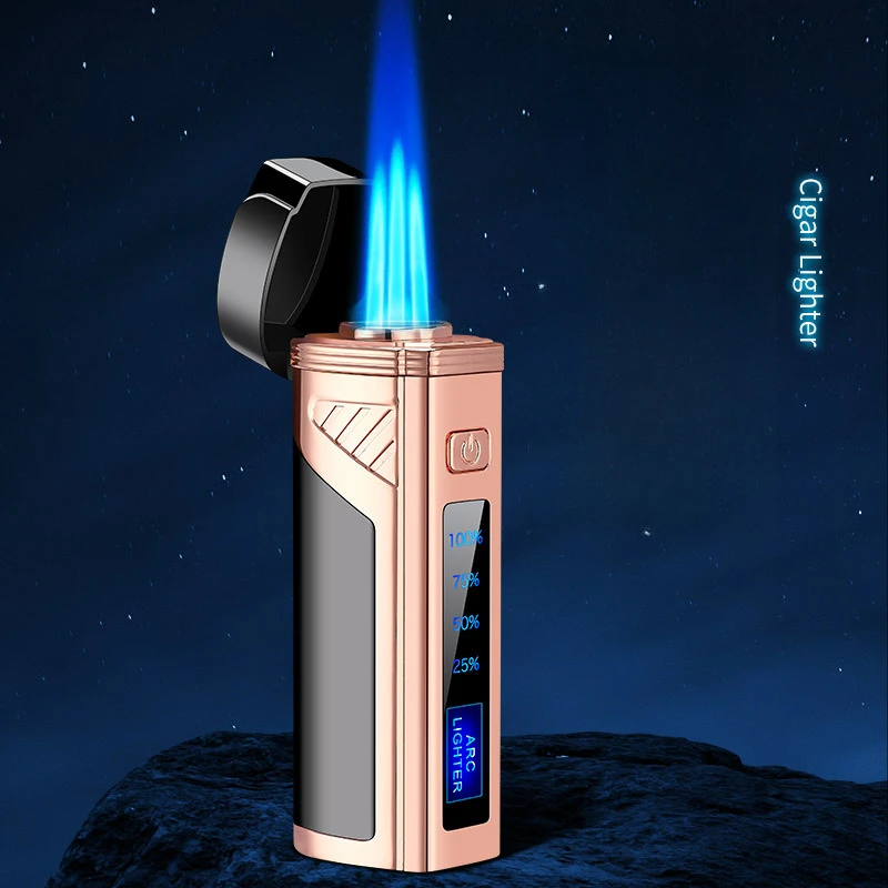 Luxury Fingerprint Touch Sensor Jet Turbo Flashlight 3 Flame USb Plasma Charging Electronic Butane Windproof Gas Lighter Gift