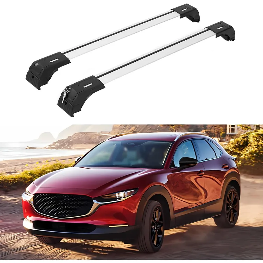 قضبان متقاطعة لرف السقف لمازدا CX30 20202025 قضبان متقاطعة من الألومنيوم مع قفل مضاد للسرقة لسطح السطح المتوافق مع قضبان دافق Si #1