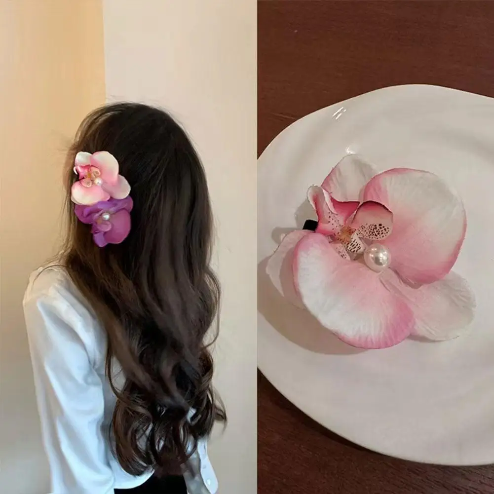 Koreanische süße Phalaenopsis Blume Haarnadel neue Mode Böhmen kreative Design Stoff Blumen Perle Haars pange weiblichen Kopfschmuck