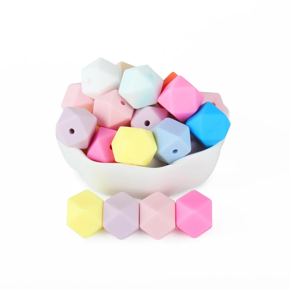 Hexagon Silicone Beads for Baby Teething, Mini Bead para Chupeta, Clip Chain, colar, Food Grade, Pearl, DIY, 10PCs, 14mm