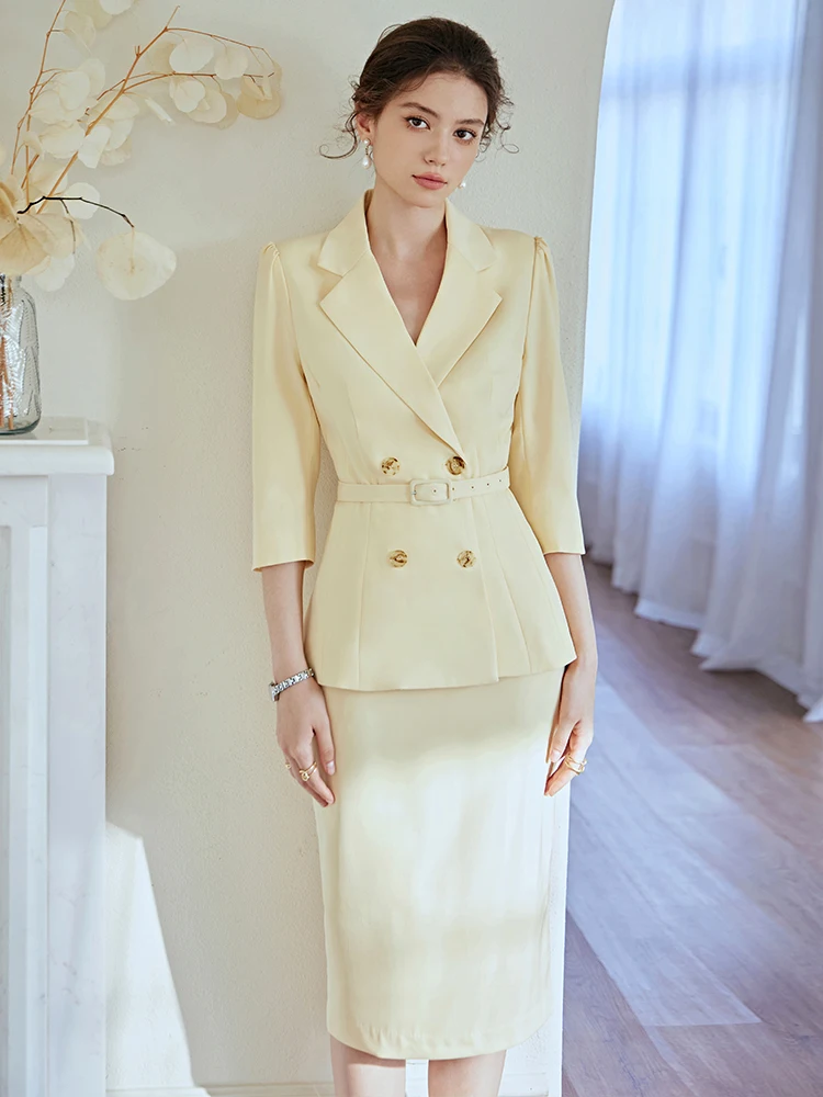 

Ele Summer Thin Suit Set for Women High-end Lady Commute Profional Clothing Office Godd Sle White Collar