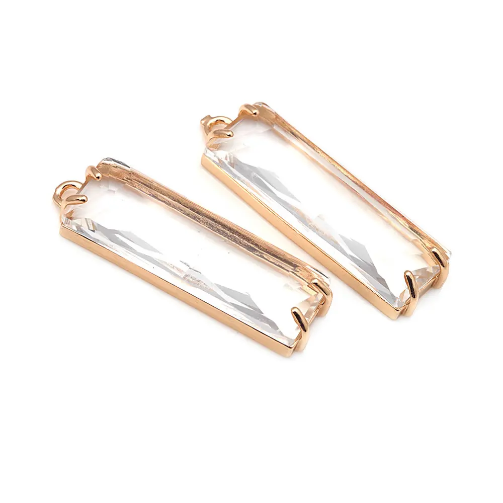 6 Piezas de Dijes Rectangulares de Latón y Cristal en Color Oro de 18K, para Collares, Pendientes, Accesorios de Joyería DIY, Sitio Web Oficial de Rosediy