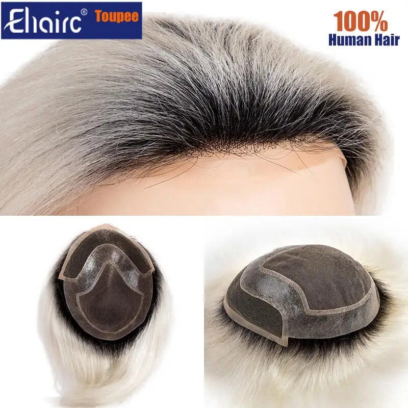 Ombre Silvery Men Wig Male Hair Prosthesis Natural Hairline Breathable Men's Capillary Prothesis 6