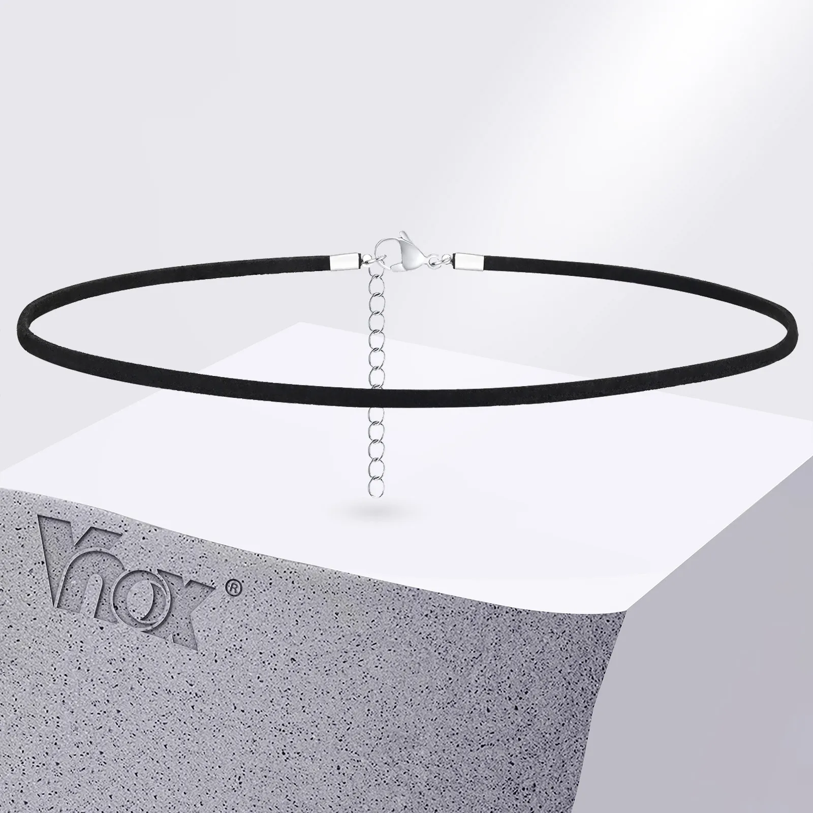 Vnox Simple Rope Chain Necklaces,Stainless Steel Silver Color Buckle Black Link Minimalist Women Necklace Female Neck Jewelry