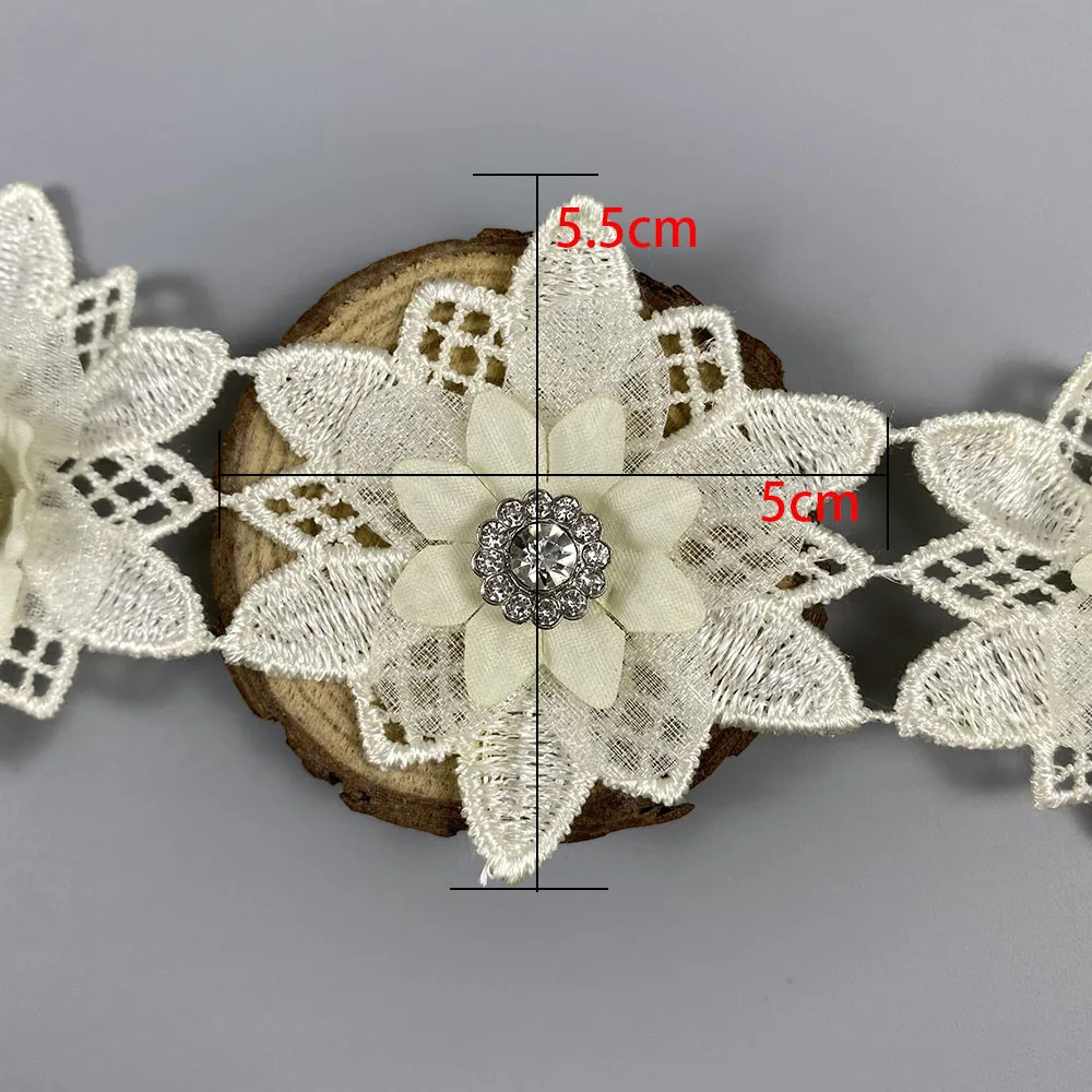 

10Pcs Beige Flowers Lace Trim Embroidered Fabric Diamond Sewing Supplies Craft For Costume Clothes Hat Wedding Dress DIY Decor