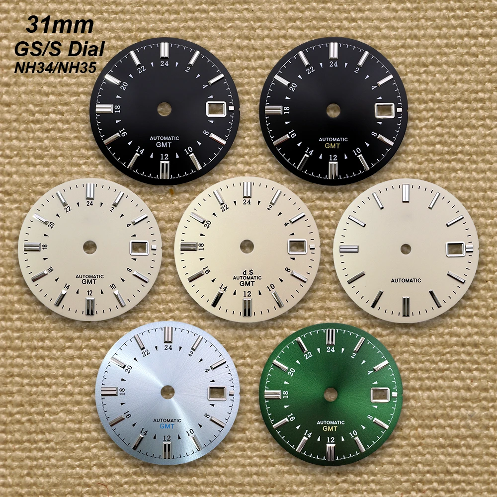 

31mm S/GS Logo GMT Dial with Suitable for NH34/NH35/NH36 Movement High Quality Sunburst/matte Watch Modification Accessories