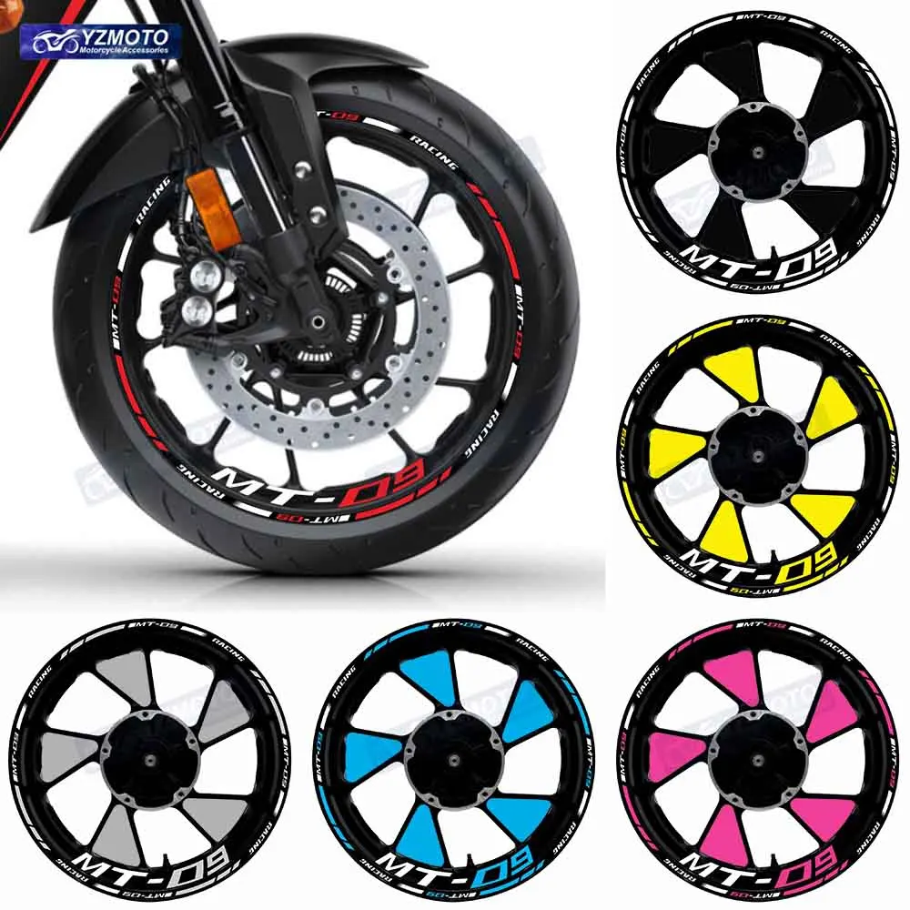 

Для мотоцикла MT09 MT-09 17-дюймовая наклейка на переднее и заднее колесо в полоску, наклейка на колесо, декоративные светоотражающие водонепроницаемые наклейки на обод