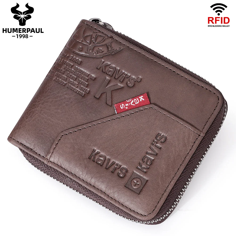 

Casual Wallet for Men Genuine Leather RFID Anti-scan Credit Card Holder with ID Window Billfold Small Male Coin Pocket Purse