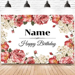 Custom Name Red Flower Wall Wedding Princess Baby Birthday Party Portrait Photocall Backdrops Vinyl Photography Backgrounds