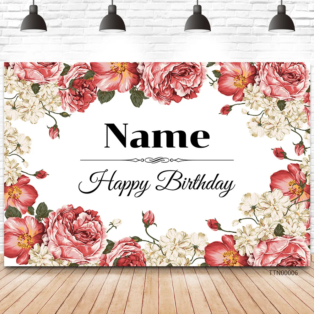 Custom Name Red Flower Wall Wedding Princess Baby Birthday Party Portrait Photocall Backdrops Vinyl Photography Backgrounds