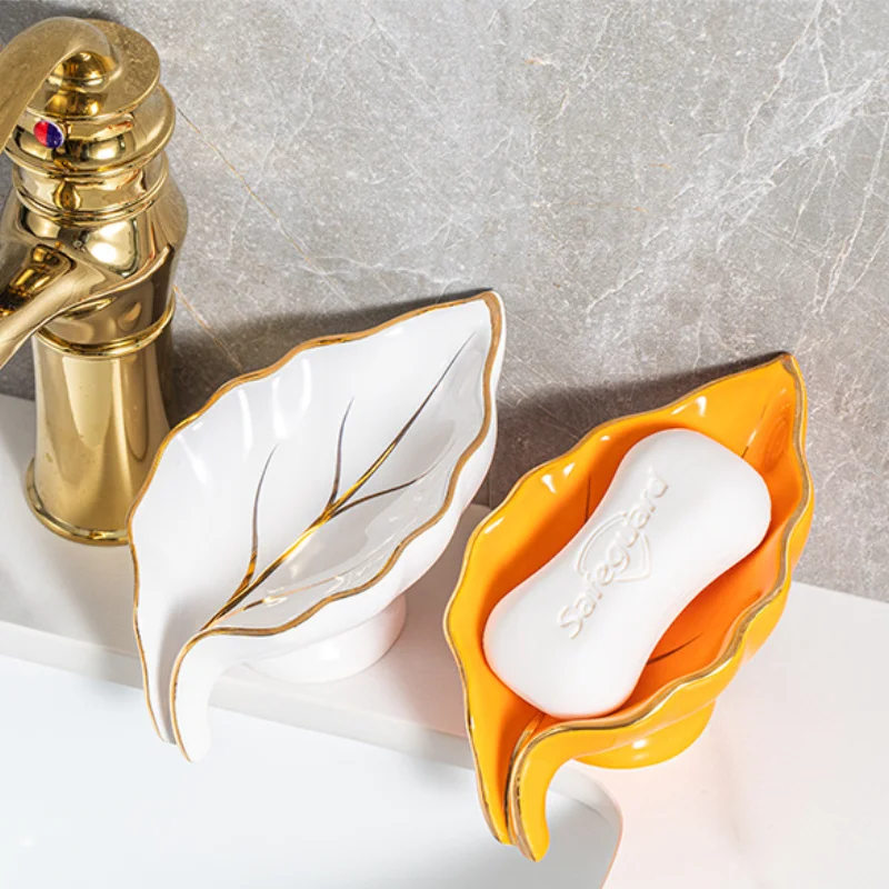 

Ceramics Leaf Shape Soap Box Drain Soap Holder Box Luxury Bathroom Accessories Supplies Heart Shape Soap Dish Tray Gadgets