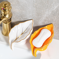 Ceramics Leaf Shape Soap Box Drain Soap Holder Box Luxury Bathroom Accessories Supplies Heart Shape Soap Dish Tray Gadgets