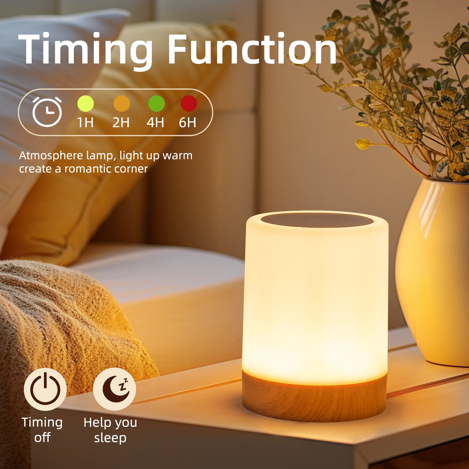 GGbingo 16 Colors Night Light Touch Bedside Table Lamp RGB USB Rechargeable Desk Lamp Bedroom Decoration Gift Dining Table Light