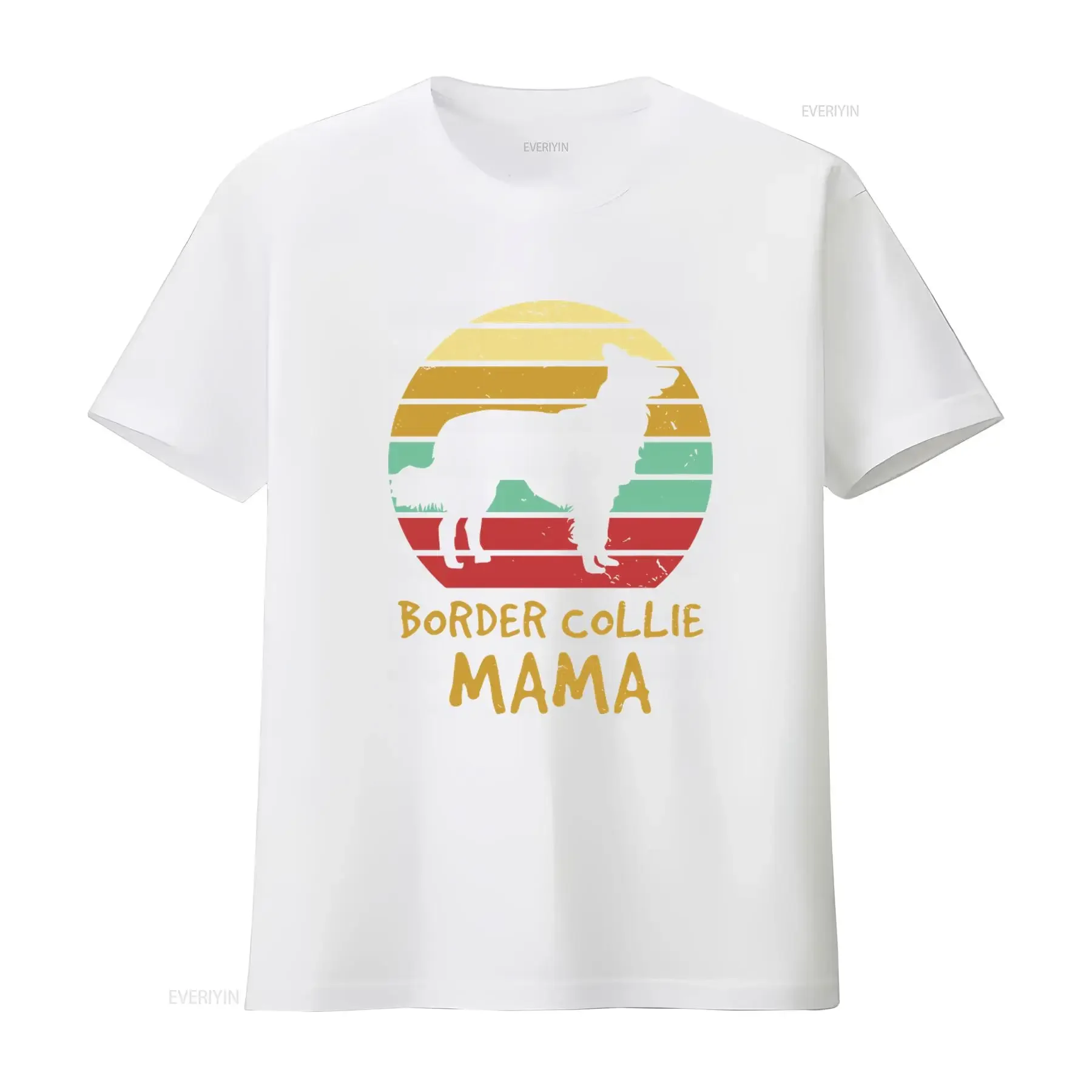 Retro Border Collie Dog Mama Sunset T Shirt for Owner Mom Lover Mother vintage Washed Casual Unisex Breathable view 3