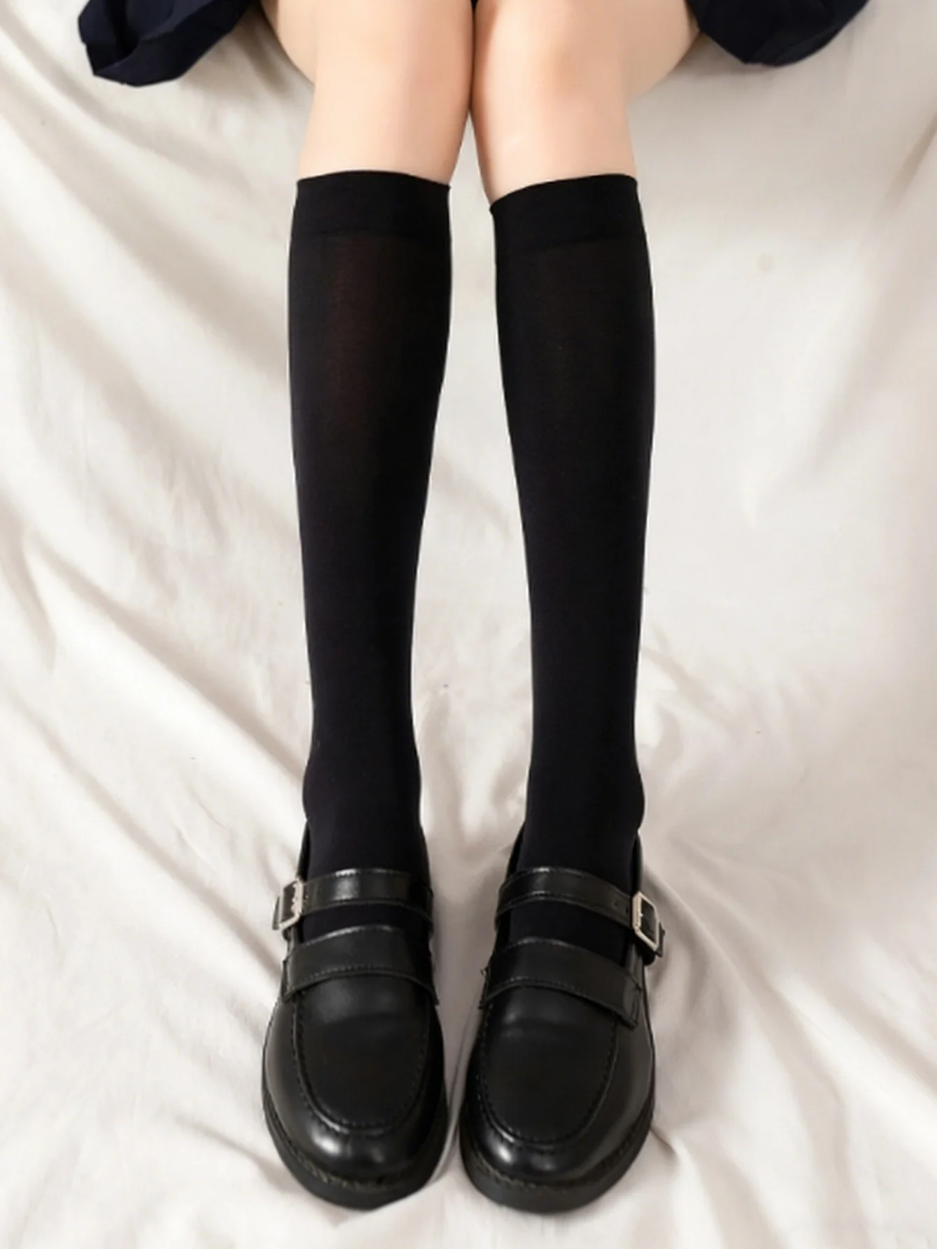1 PC Classic Black Velvet Calf Socks, Durable Breathable Hosiery Ideal for JK Uniforms & Loafer Matching