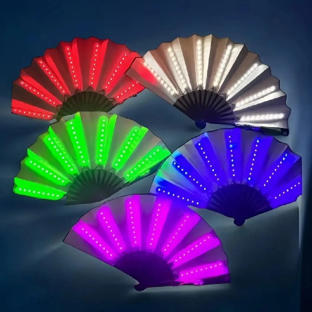 Creative Glow Folding LED Fan Portable Colorful Dancing Light Fan Festivals Handmade Glowing Hand Fan Rave Festival