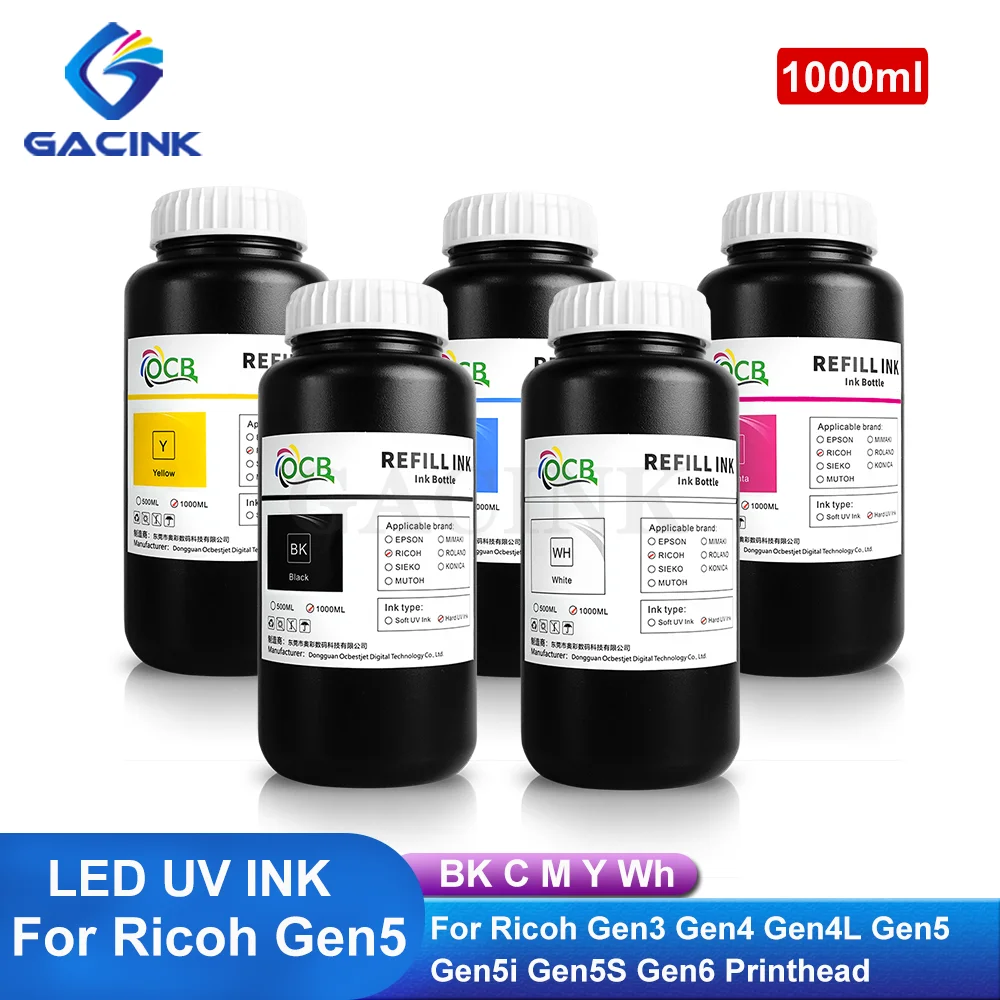 

1000 мл Светодиодный УФ чернила для Ricoh Gen3 Gen4 Gen4L Gen5 Gen5i Gen5S печатающая головка высококачественные чернила жесткого типа для металла стекла керамики