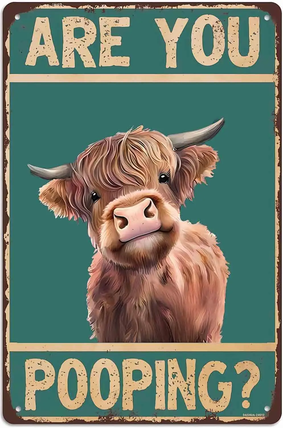 Highland Cow Decor Art Vintage Funny Tin Sign for Bathroom Wall Decor Toilet Cow Stuff Are You Pooping Sign 8 X 12 Inch