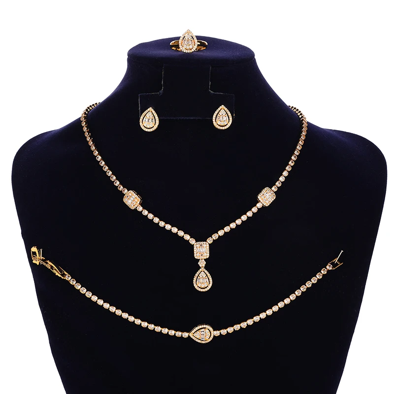Jewelry Set HADIYANA Charm Fashion Wedding Jewelry Ring Earring Necklace And Bracelet BN9132 Fashion Party Gifts