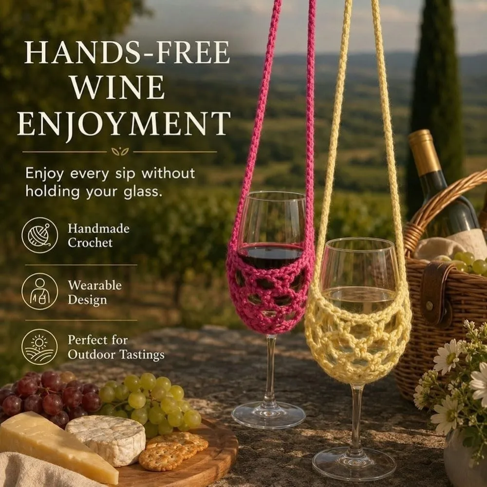 Modern Knitted Crochet Wine Glass Crossbody Bag Solid Color Handmade Water Tote Bag Wine Bottle Carrier Party Decor