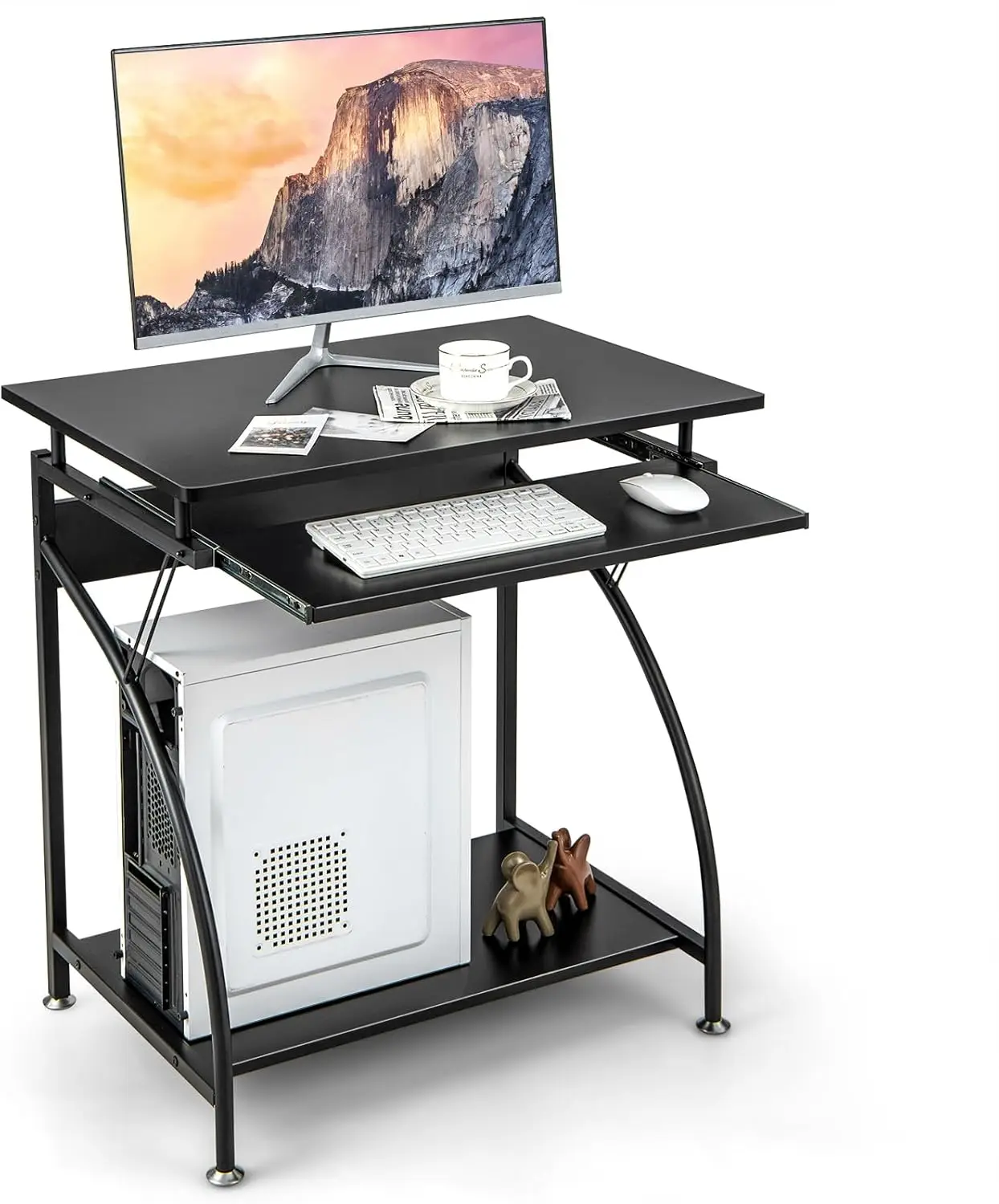 

Desk with Keyboard Tray, Home Office Desk Workstation with CPU Stand, Study Writing Desk for Small Spaces, Compact Portable PC