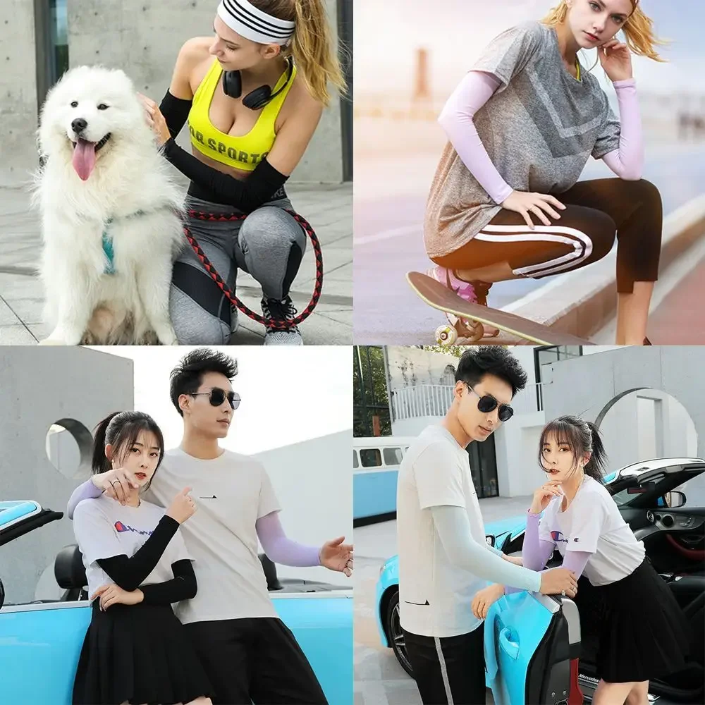 1 زوج الشمس حماية أكمام أذرع تبريد الصيف التبريد الجليد الأكمام سريعة الجافة غطاء للذراع يتعرض الإبهام غطاء اليد تشغيل الصيد الدراجات #2