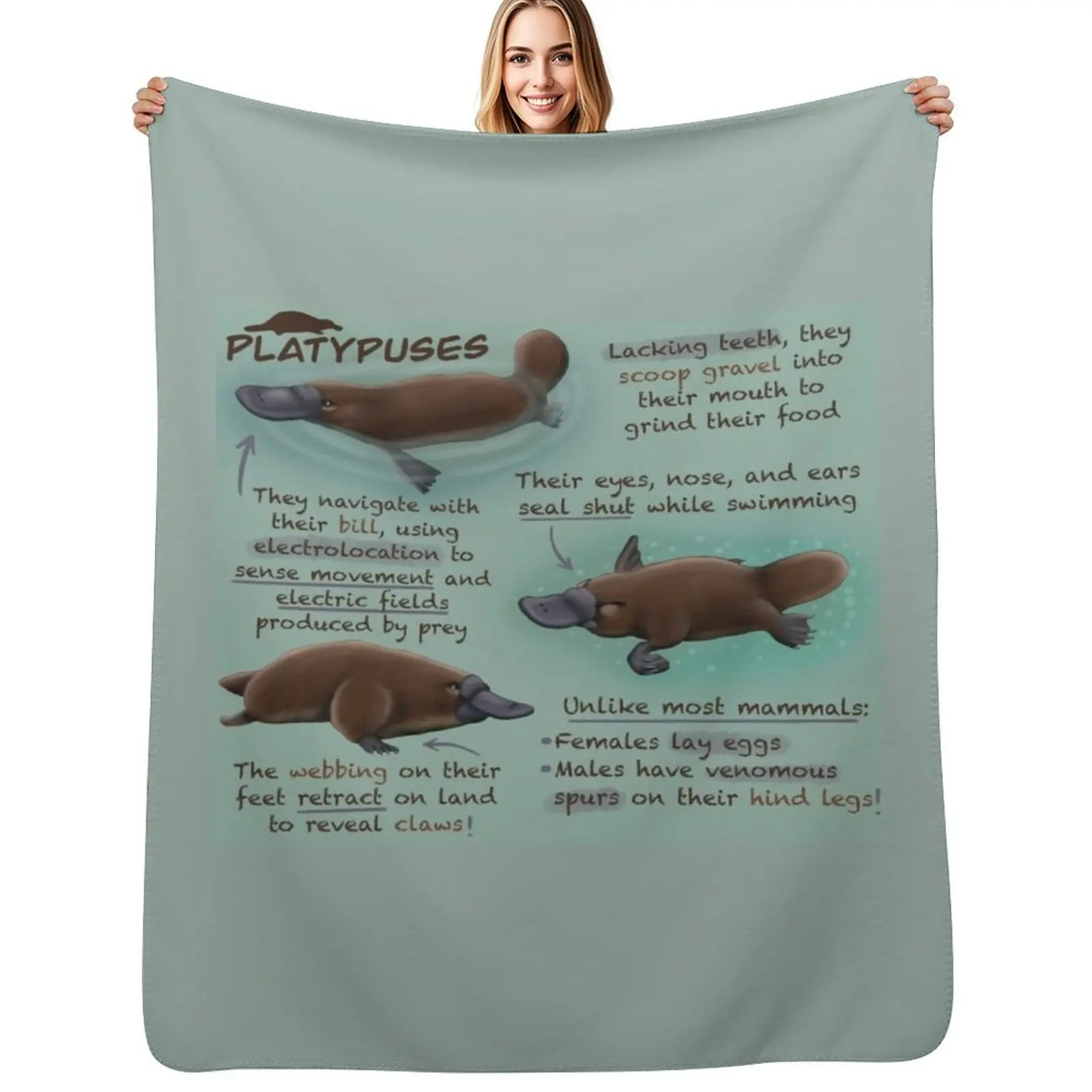 

Platypuses Fun Facts Throw Blanket Easy Care Comfortable Blanket for Couch