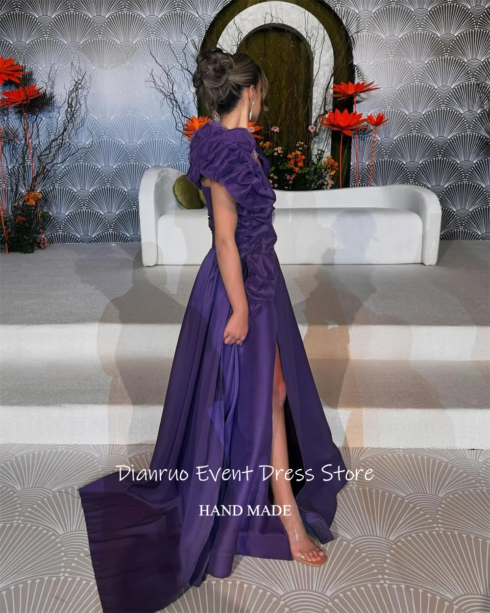 Dianruo Вечерние платья с высоким разрезом и оборками без бретелек, красные атласные платья для гостей Аравии, высокое качество Abendkleider Dubai по индивидуальному заказу