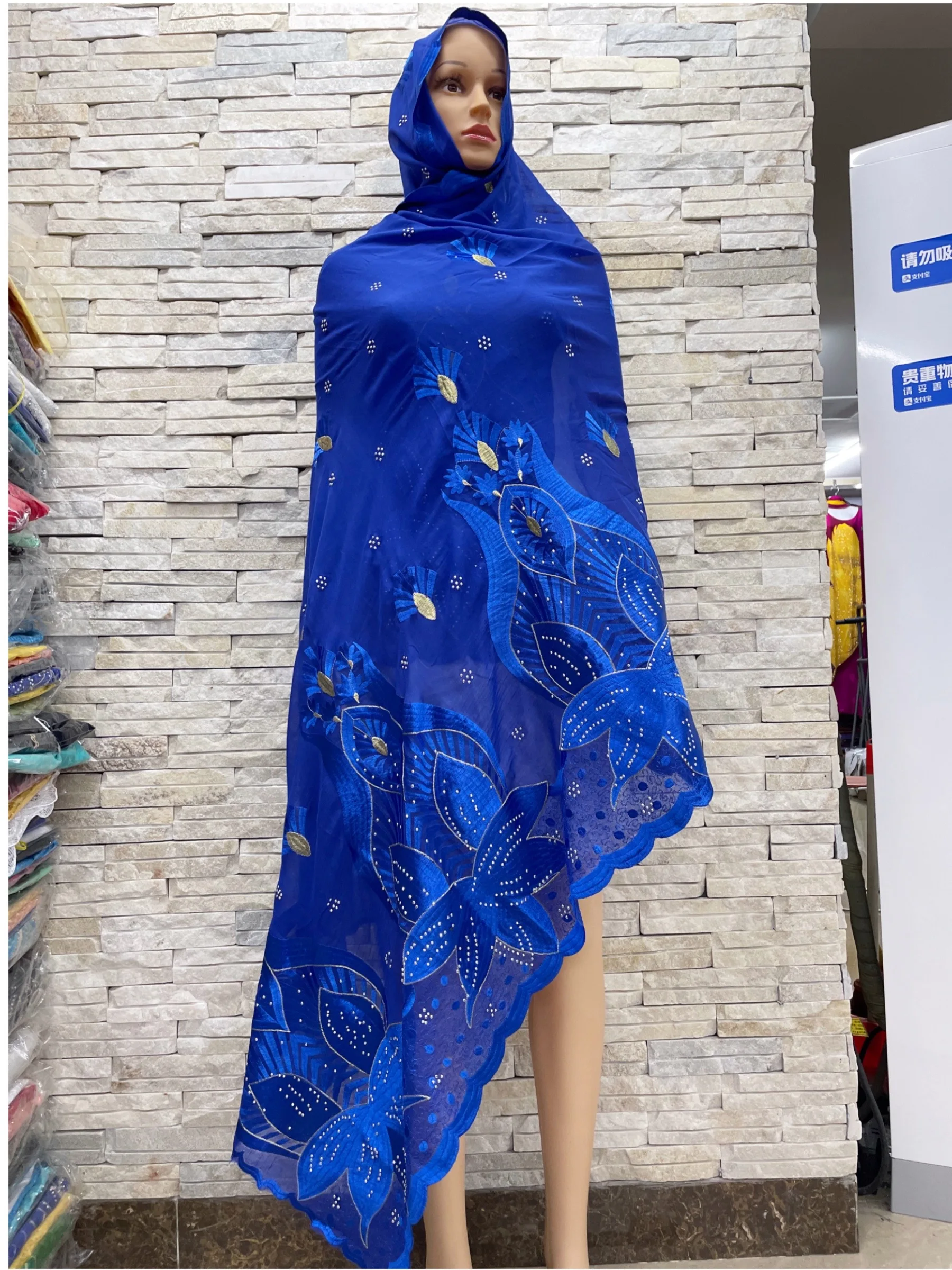 2024New African Women Scarfs Muslim Embroidery Soft Cotton Big Scarf For ShawlsWraps Pashmina