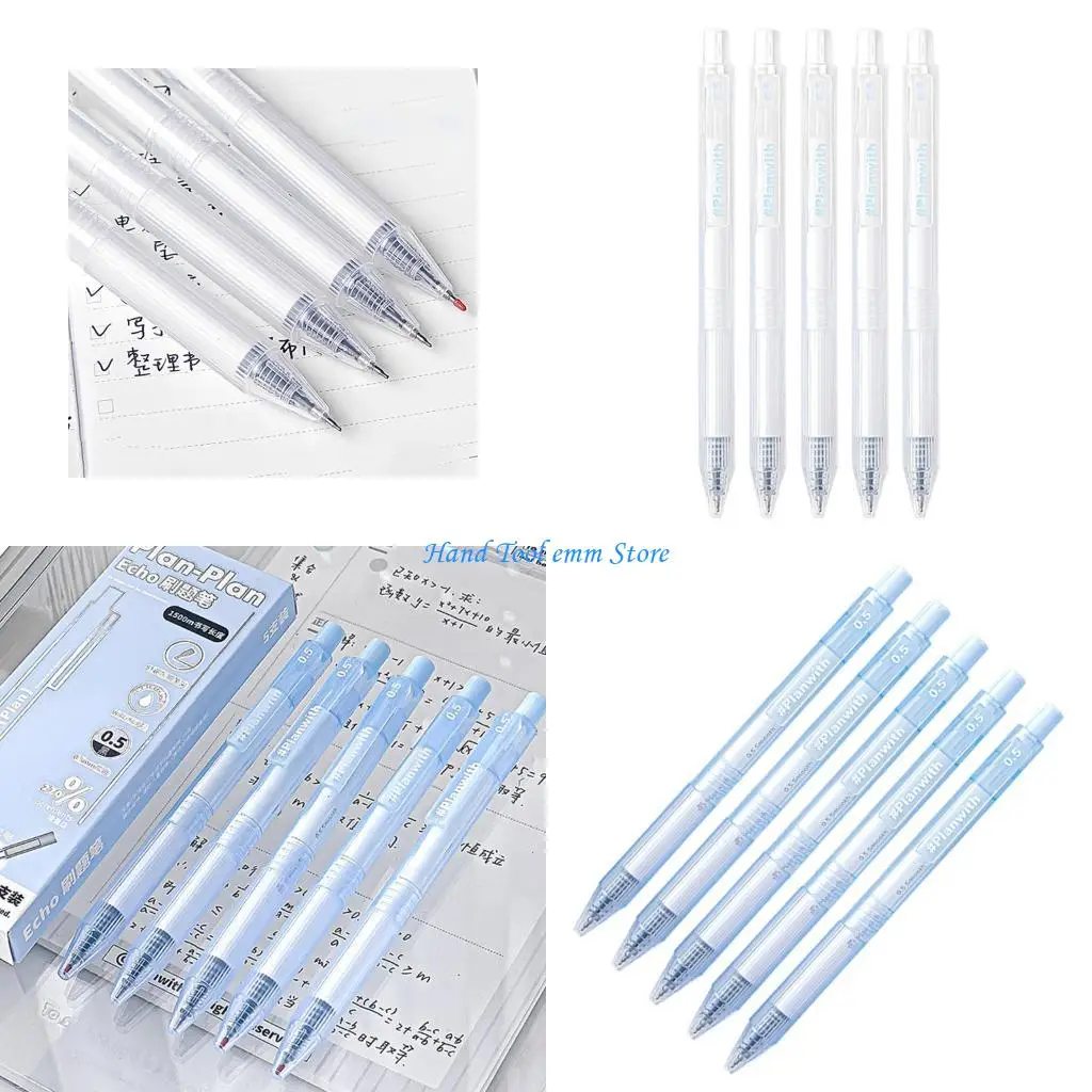 

H37F 5PCS Quick Dry Gel Inks Pen Retractable Gel Pen 0.5MM Tip Office Writing Tool