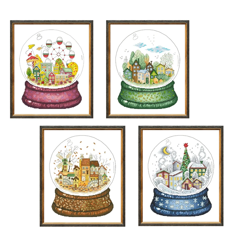 Landscape in a crystal ball cross stitch kit 4 seasons 18ct 14ct unprint canvas fabric cloth cotton embroidery DIY