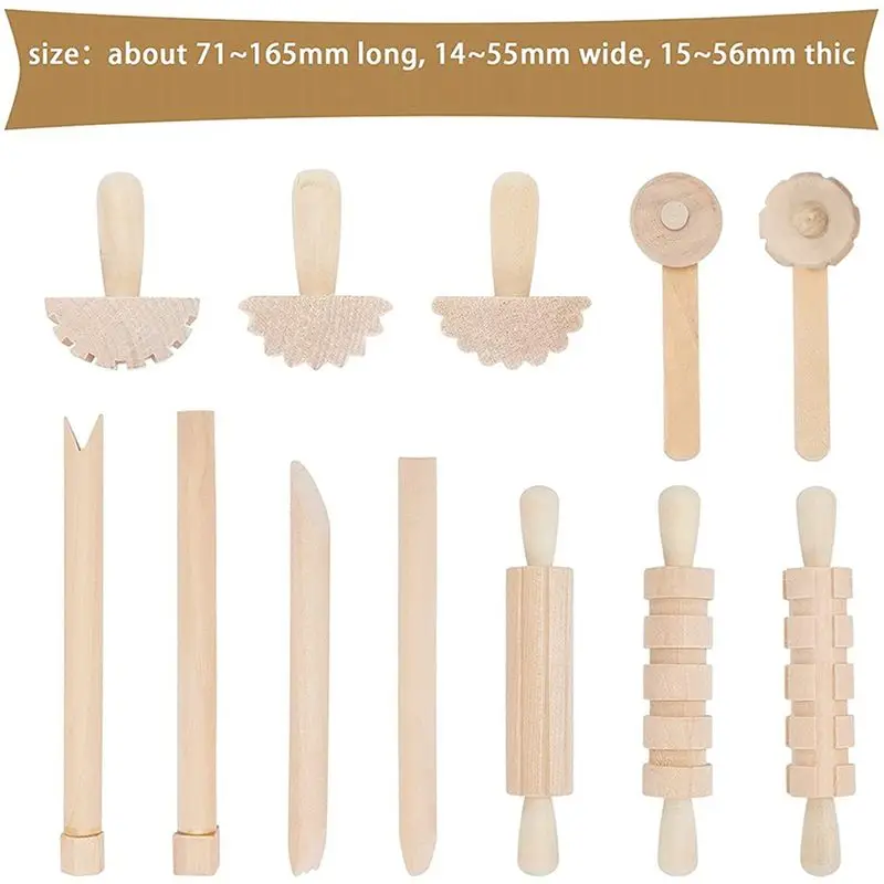 SEWS-24Pcs Clay And Dough Tools Play Accessories Includes Rollers Hammer Party Pack Wood Pottery Tools Stamps For Clay Art
