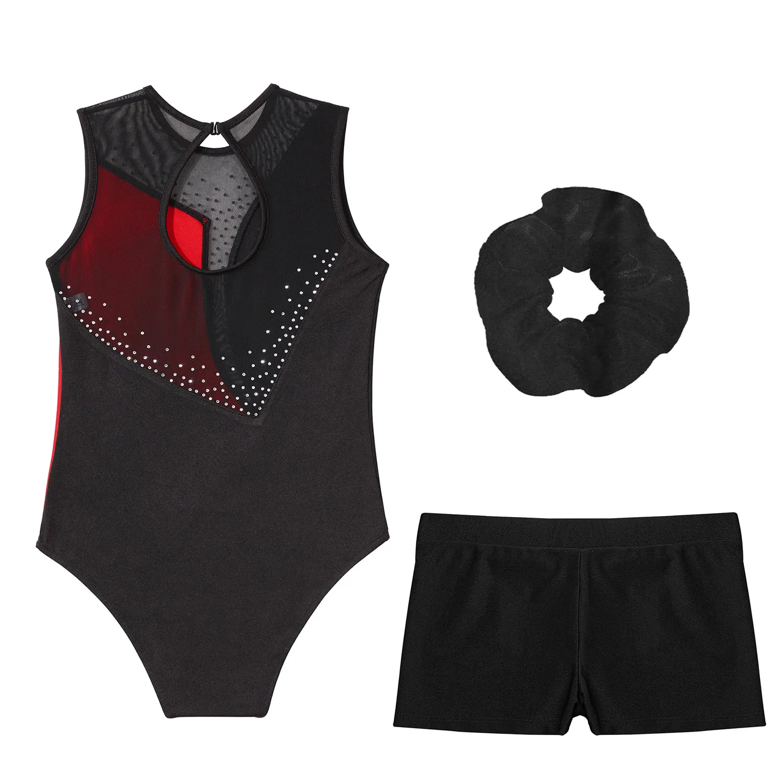 Kids Girls Sleeveless Gymnastics Leotards with V-front Waistband Shorts Sets for Dance Ballet Workout Yoga Skating Bodysuit