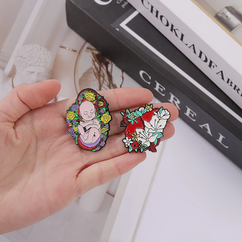 Floral Organs Enamel Pins Fetus Uterus Tooth Rib Liver Kidney Pelvis Brain Lung Brooches Lapel Badge Jewelry Gift for Friends