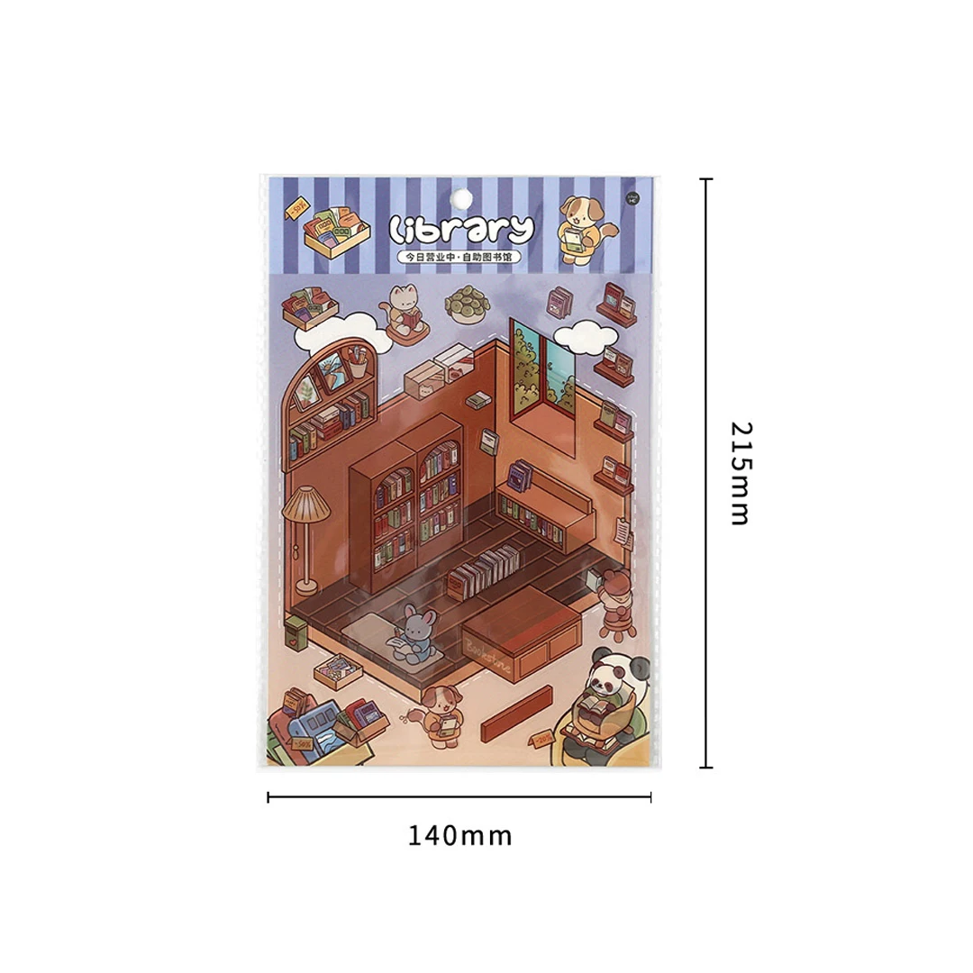 Cartoon Kitchen DIY 3D Sticker Pocket Cabin Scene Stacking And Pasting Festival Birthday Gift For Kid Child Student Gifts