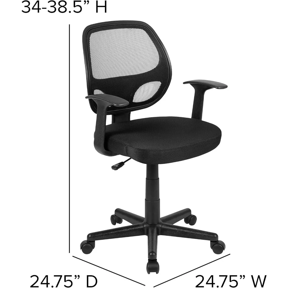 Flash Furniture Flash Fundamentals كرسي مكتب مريح شبكي أسود متوسط الظهر مع أذرع