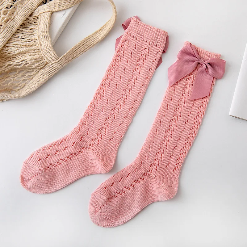 New Summer Girls Socks Kids Bow Long Sock Children Knee High Soft Cotton Mesh Spanish Style Children 1-9 Years Breathable Socks