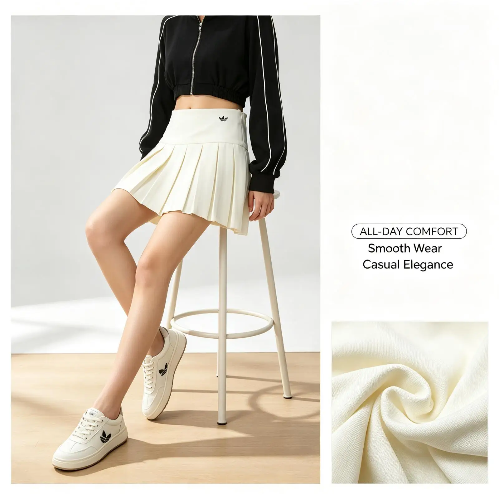 Adidas Vintage Women High Waist Pleated Mini Skirt With Built-in Shorts Trefoil Side Zip Tennis Skirt Daily Sports Streetwear